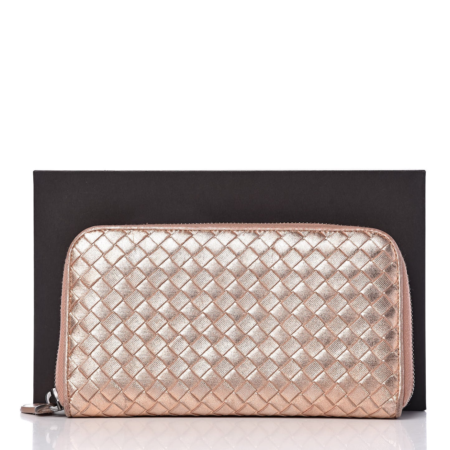 Metallic Grosgrain Intrecciato Zip Around Wallet Rose Gold