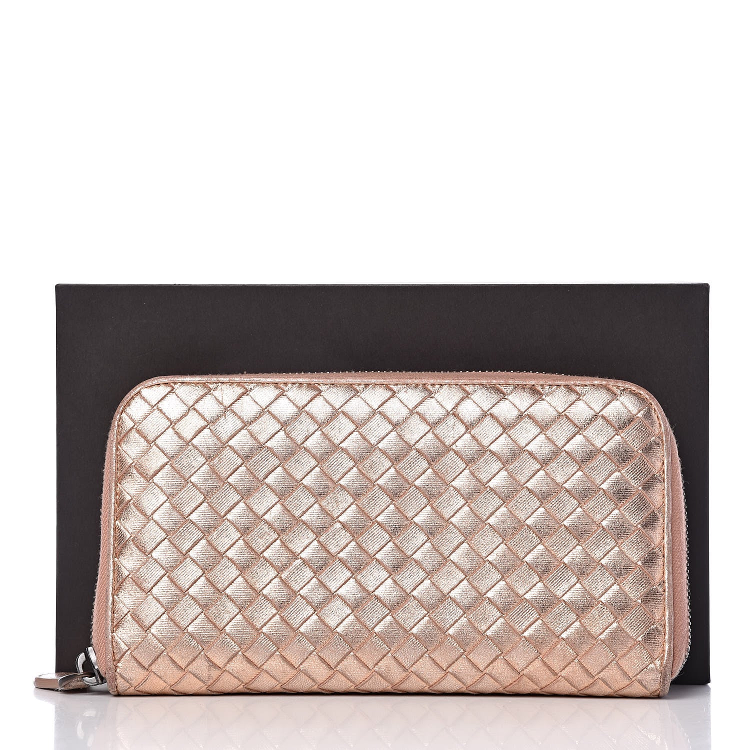 Bottega Veneta Metallic Grosgrain Intrecciato Zip Around Wallet Rose Gold 11 of 11