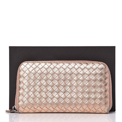 Bottega Veneta Metallic Grosgrain Intrecciato Zip Around Wallet Rose Gold 11 of 11
