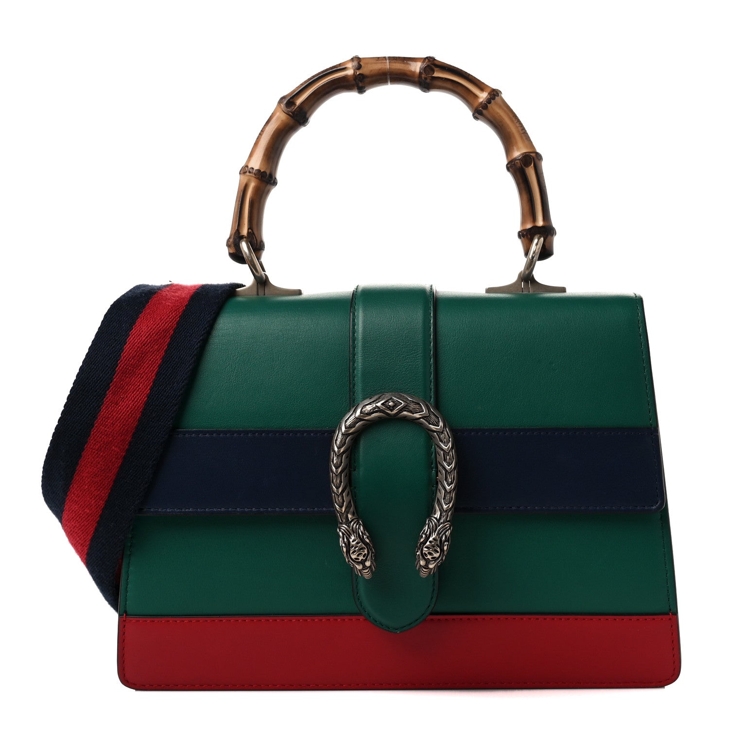 Gucci Moon Calfskin Web Medium Dionysus Bamboo Top Handle Bag Emerald Blue Hibiscus Red 1 of 12