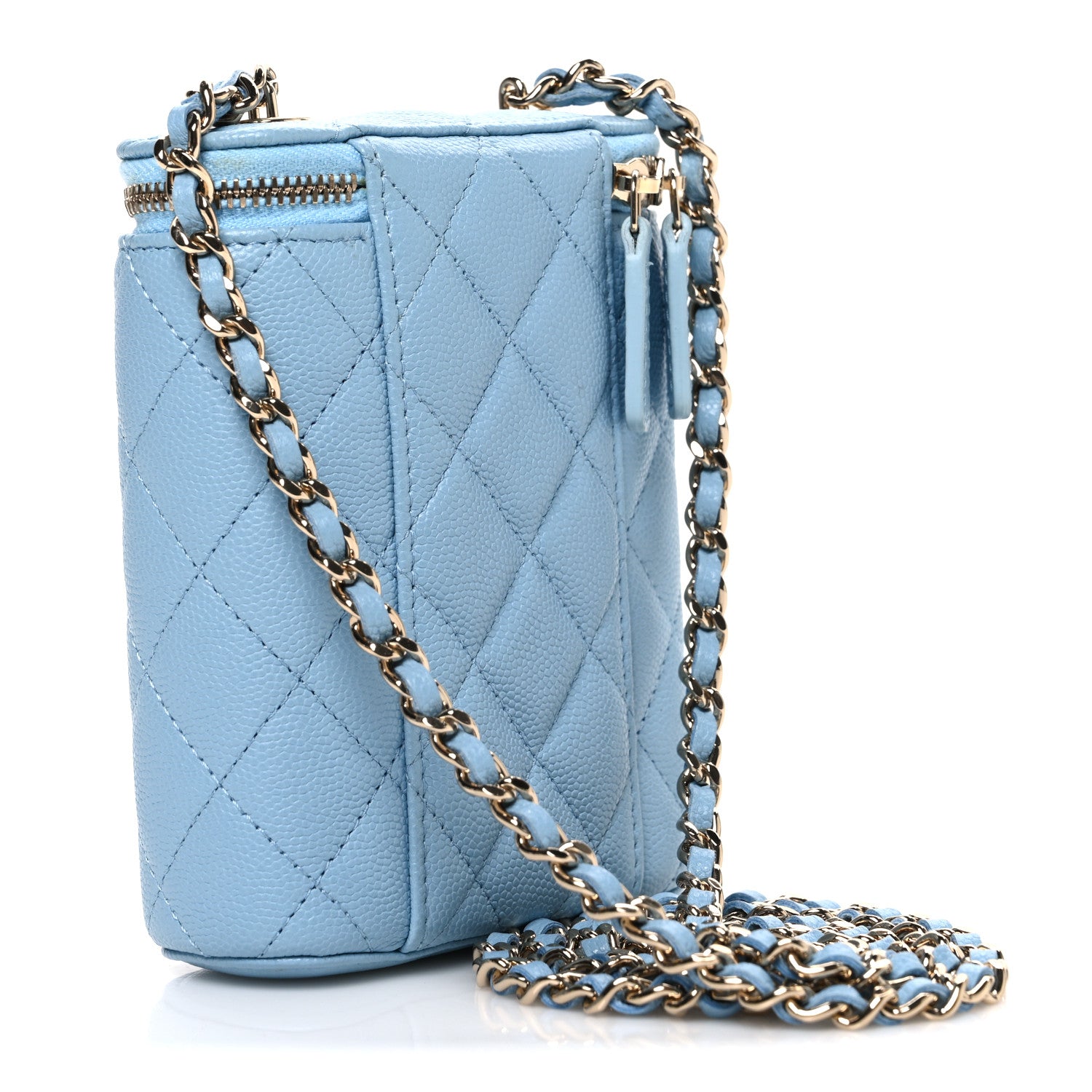 Chanel Caviar Quilted Small Vertical Coco Beauty Vanity Case With Chain Blue 3 of 10