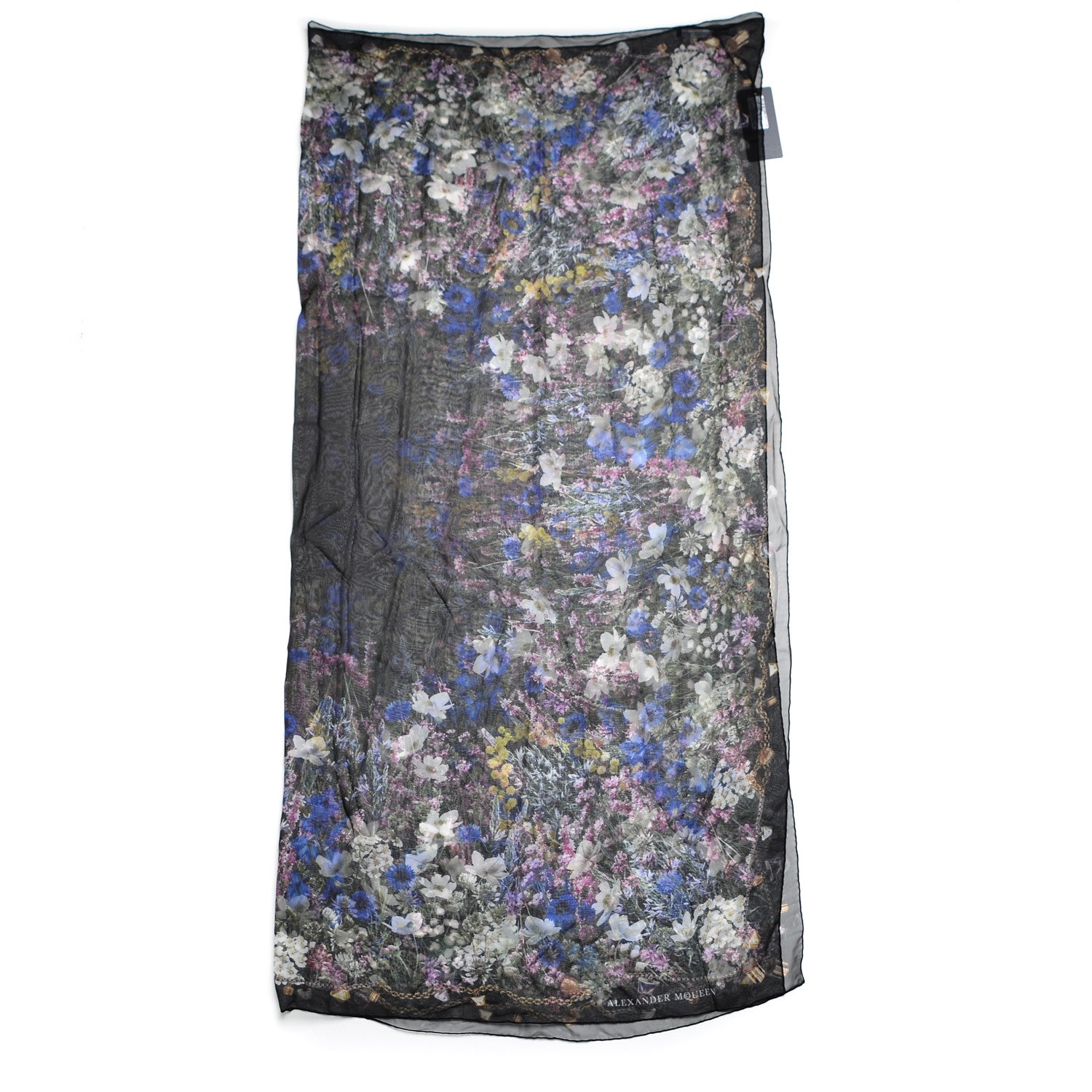 Alexander McQueen Silk Chiffon Wild Meadow Shawl Black 3 of 8