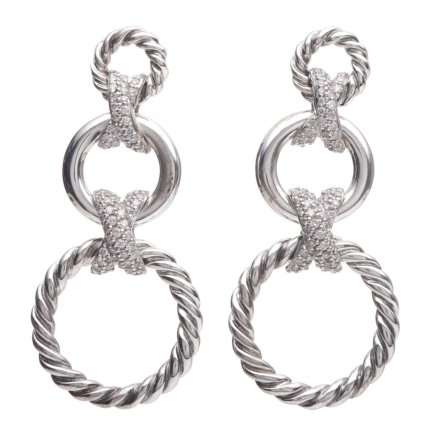 David Yurman Sterling Silver Diamond X Triple Drop Earrings 1 of 4