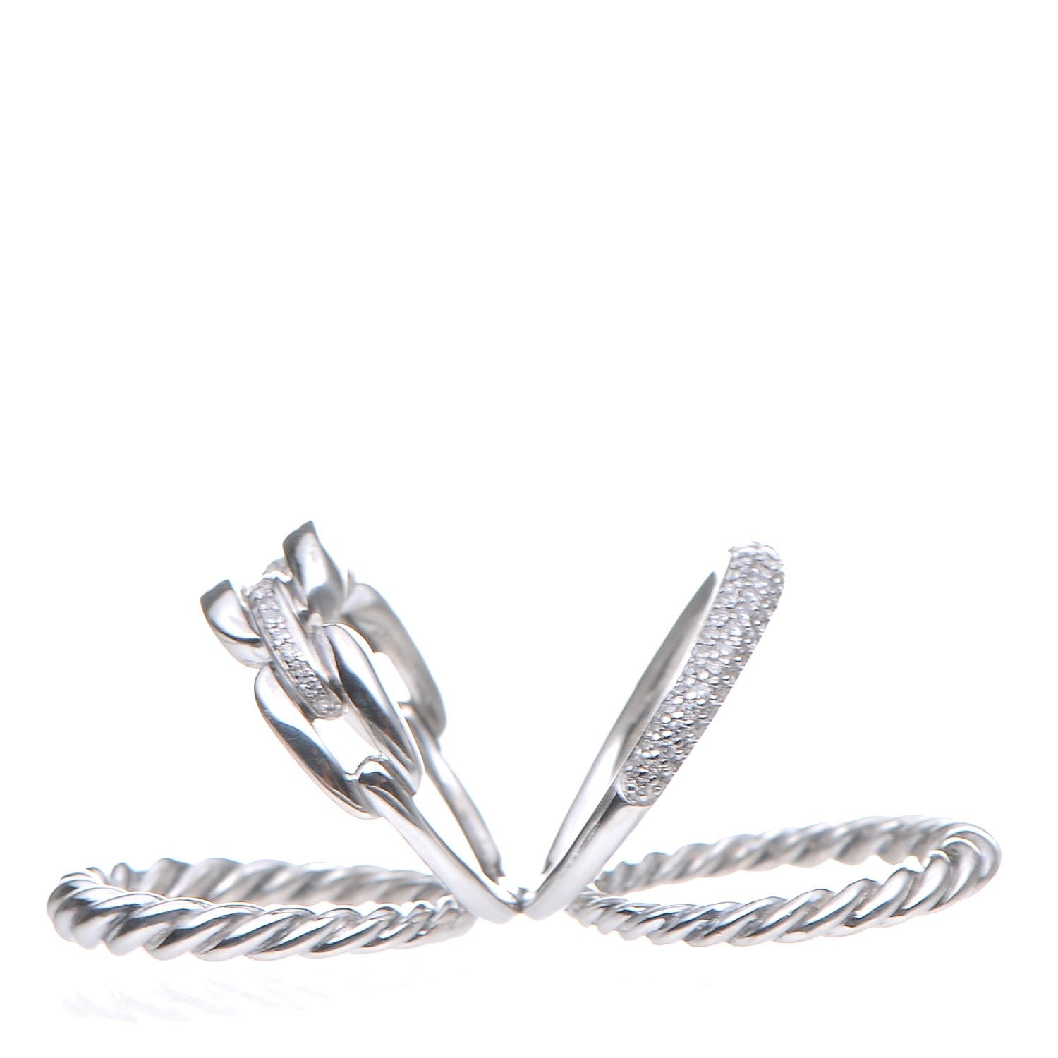 David Yurman Sterling Silver Diamond Wellesley Link 4 Row Ring 50.6 5.5 5 of 7