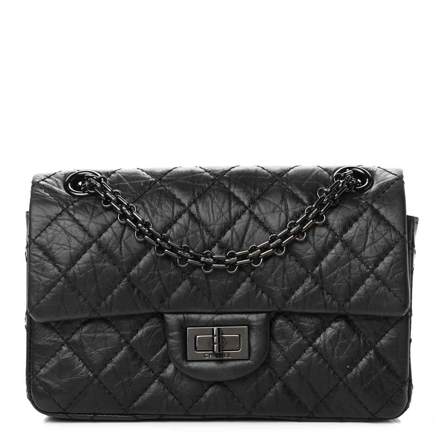 Aged Calfskin Quilted 2.55 Reissue Mini Flap So Black