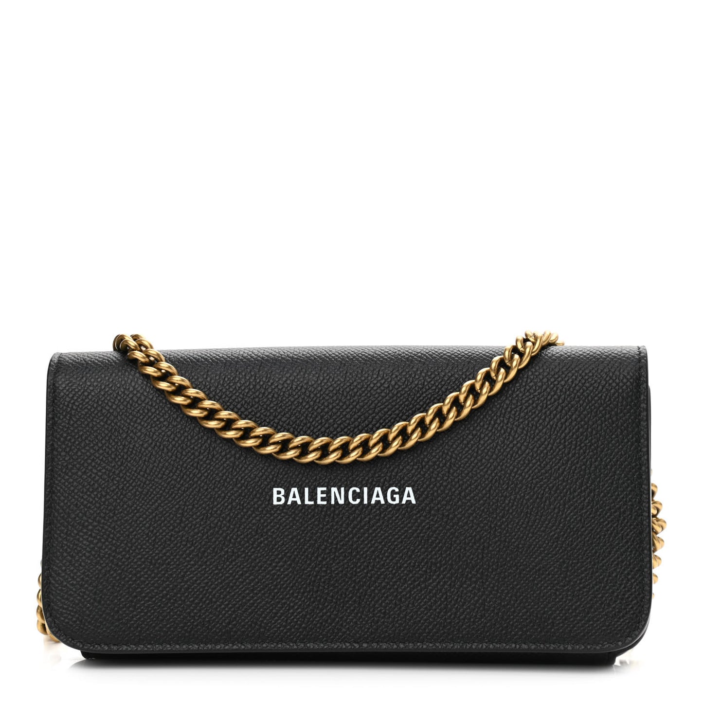Grained Calfskin Logo Cash Continental Wallet on Chain Black White