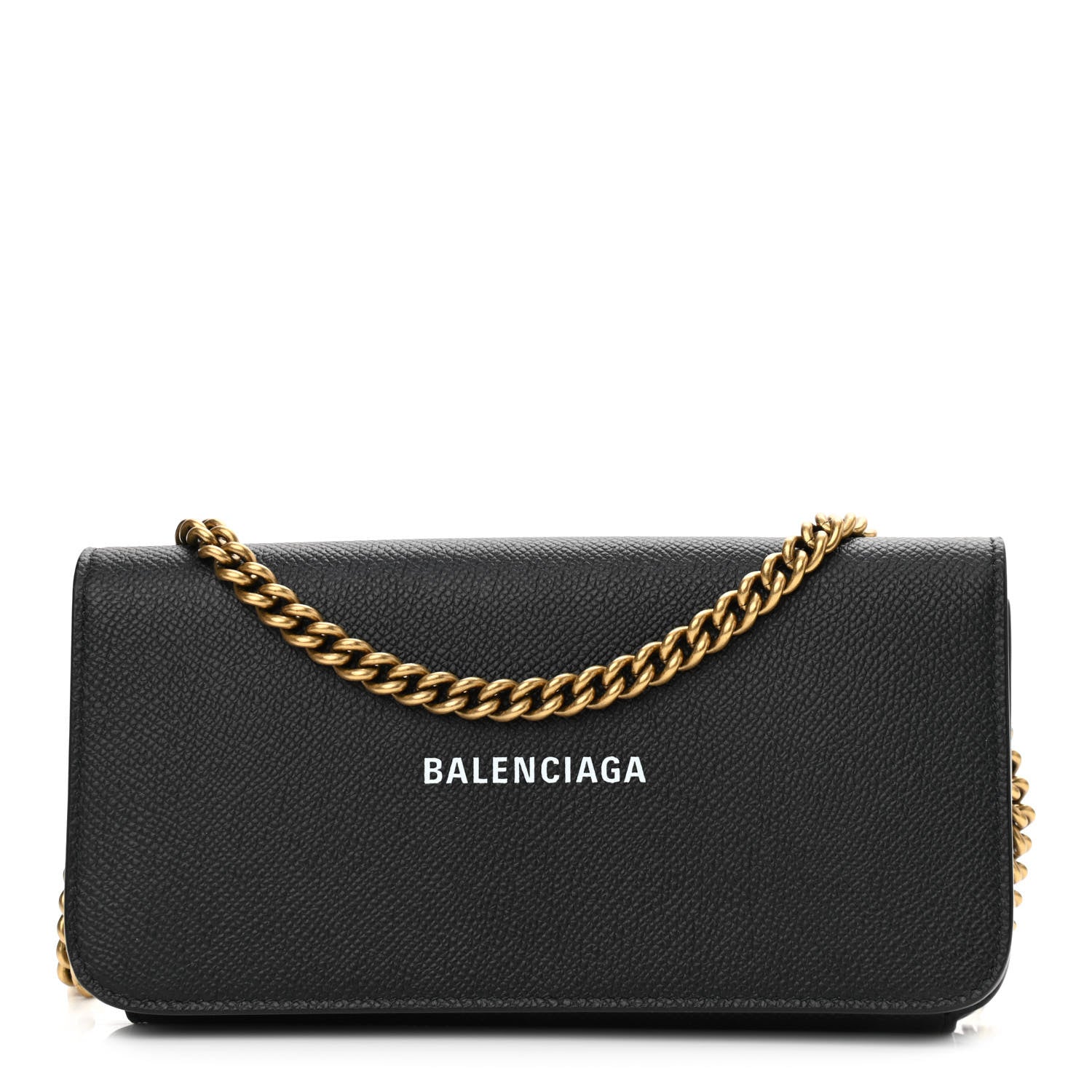 Balenciaga Grained Calfskin Logo Cash Continental Wallet on Chain Black White 1 of 11