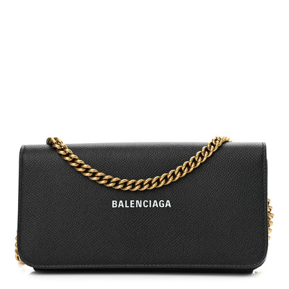 Balenciaga Grained Calfskin Logo Cash Continental Wallet on Chain Black White 1 of 11
