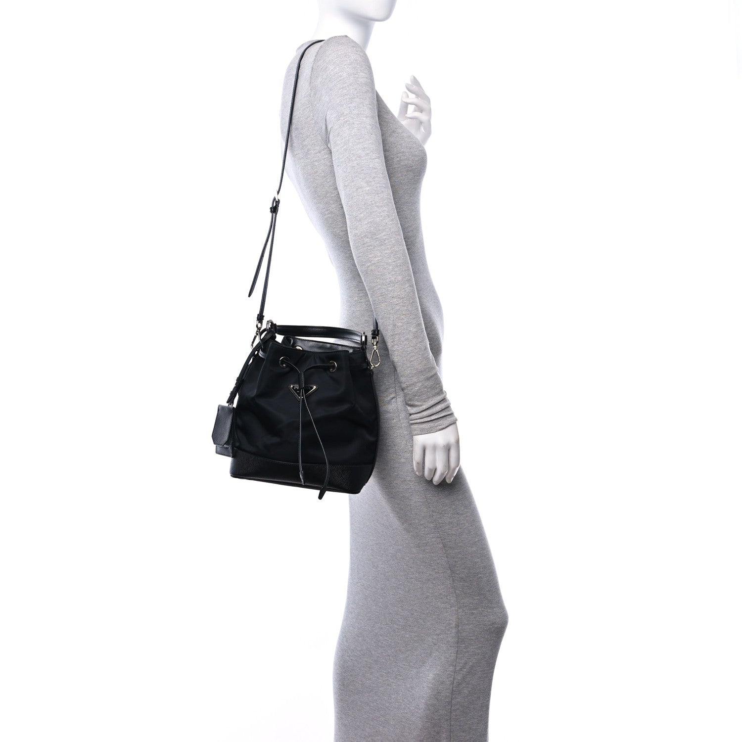 Prada Tessuto Nylon Saffiano Secchiello Bucket Bag Black 3 of 10