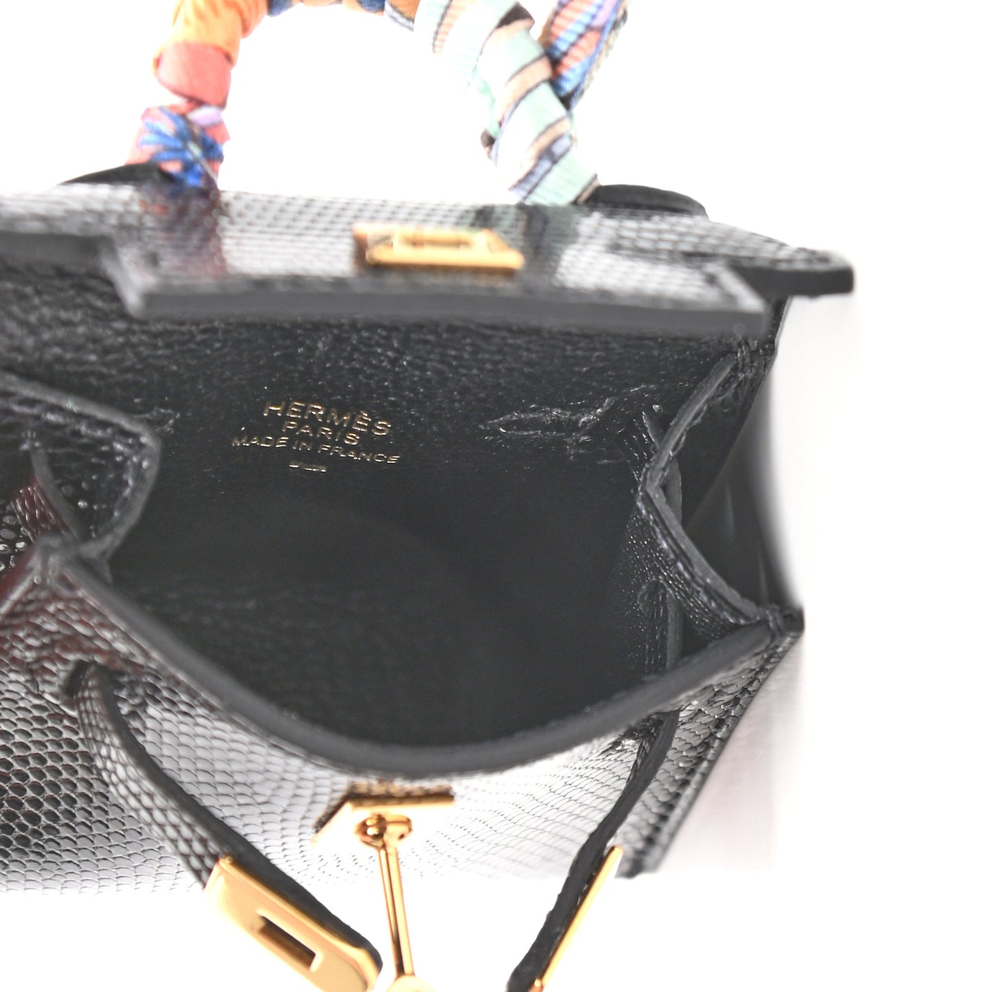 Lizard Mini Kelly Twilly Bag Charm Black