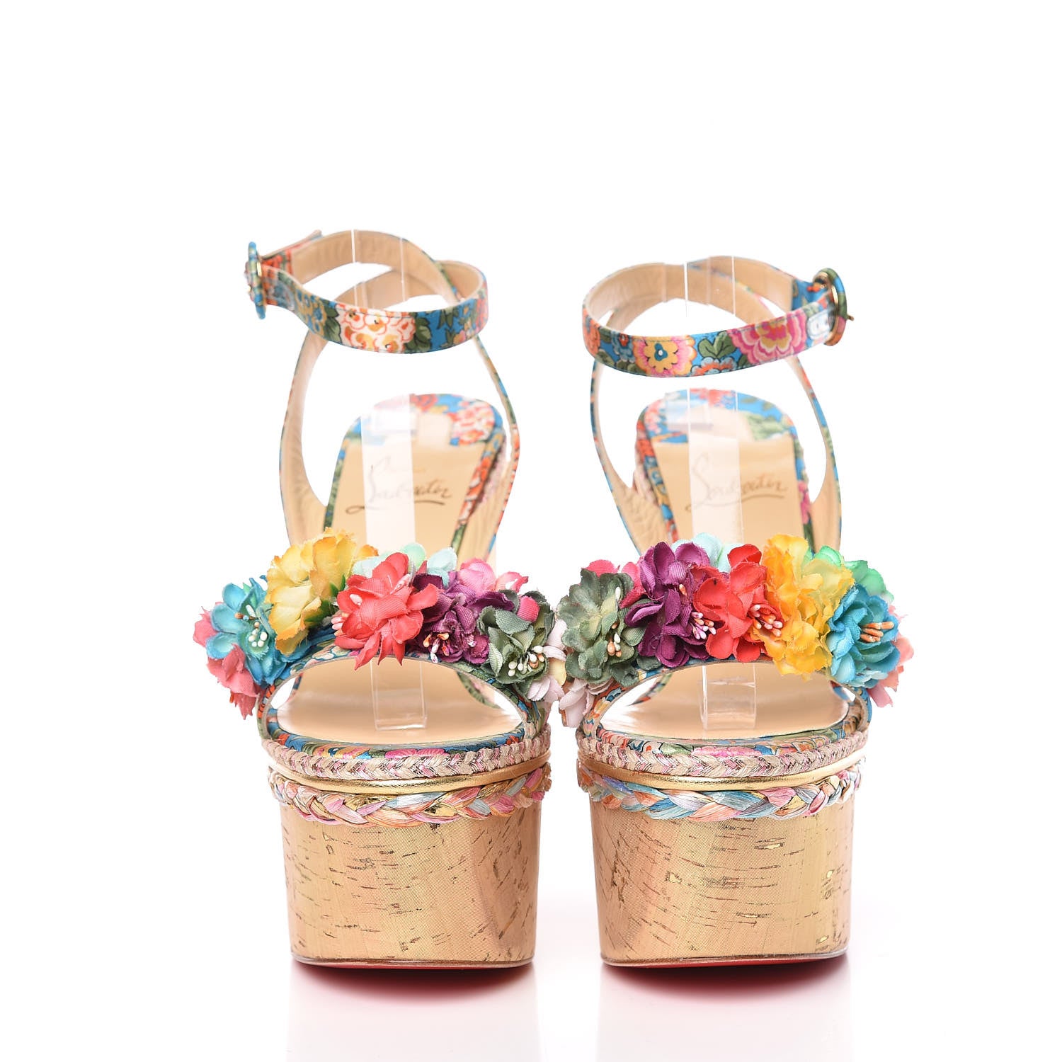 Christian Louboutin Tissu Liege Flores Ariellesevillana 160 Platform Wedge Sandals 39 Multicolor Gold 2 of 8