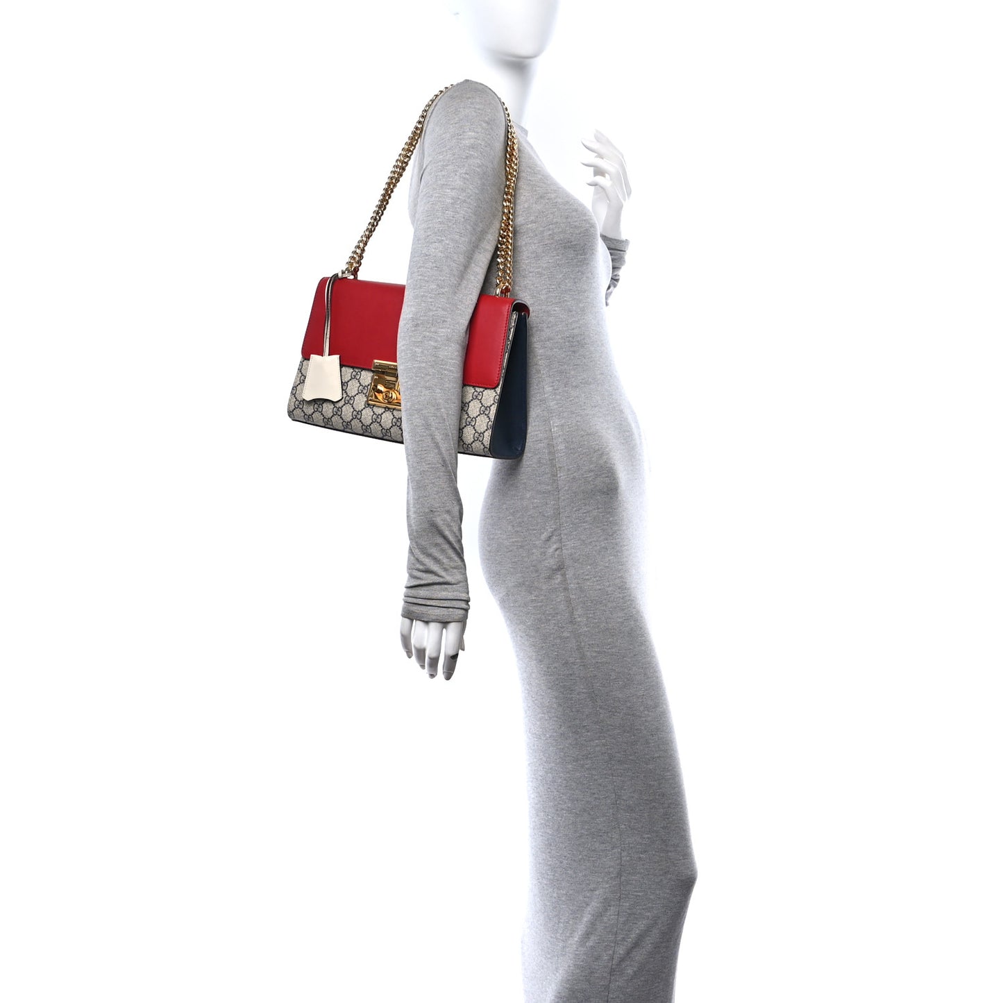 GG Supreme Monogram Moon Calfskin Medium Padlock Shoulder Bag Beige Blue Hibiscus Red Mystic White