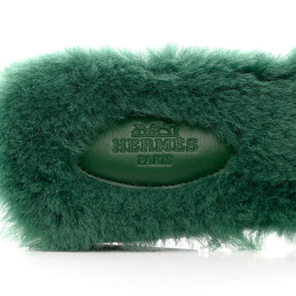 Hermes Woolskin Oran Sandals 38.5 Vert Anglais 6 of 8