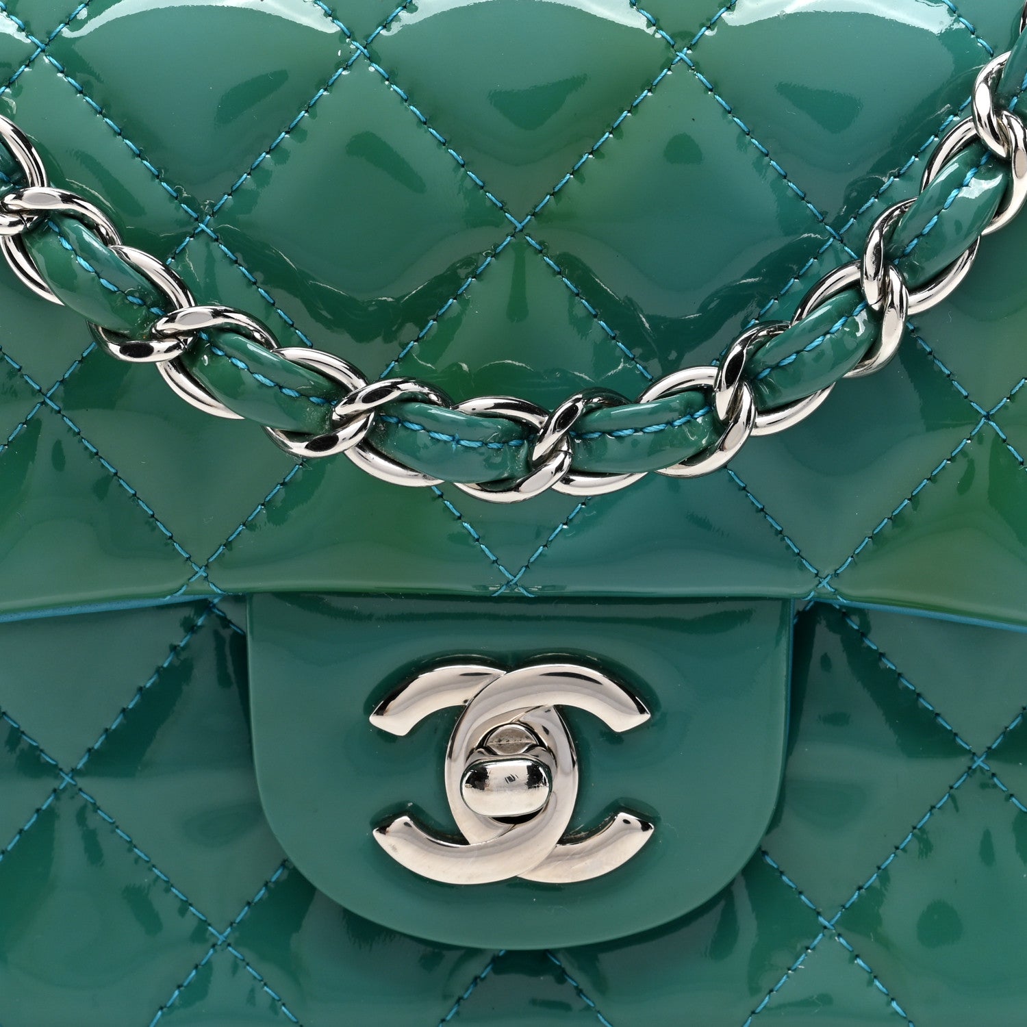 Chanel Patent Calfskin Quilted Mini Rectangular Flap Green 8 of 10