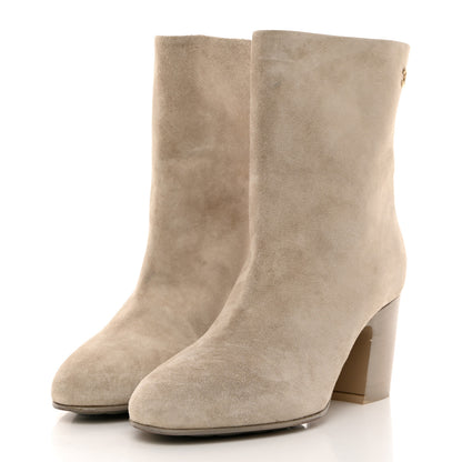 Chanel Suede Calfskin CC Short Boots 37.5 Beige 3 of 12