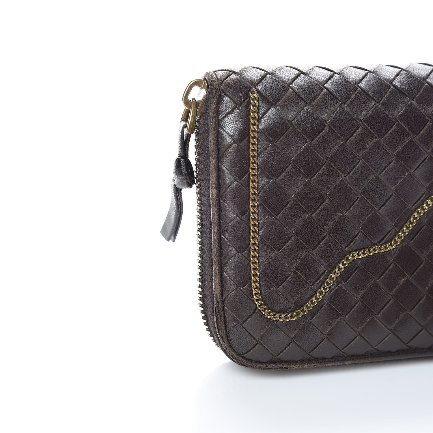 Bottega Veneta Nappa Intrecciato Zip Around Chain Wallet Ebano 18 of 20