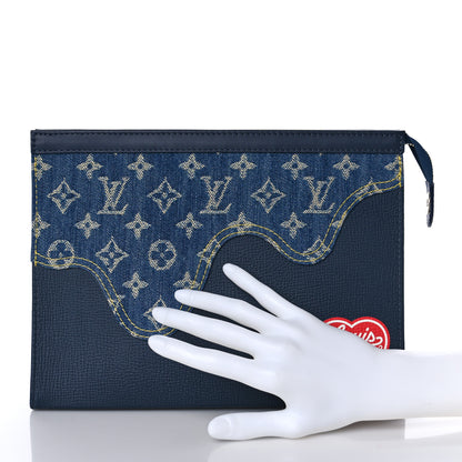 Louis Vuitton X NIGO Taurillon Monogram Denim Drip Pochette Voyage MM Blue 2 of 8