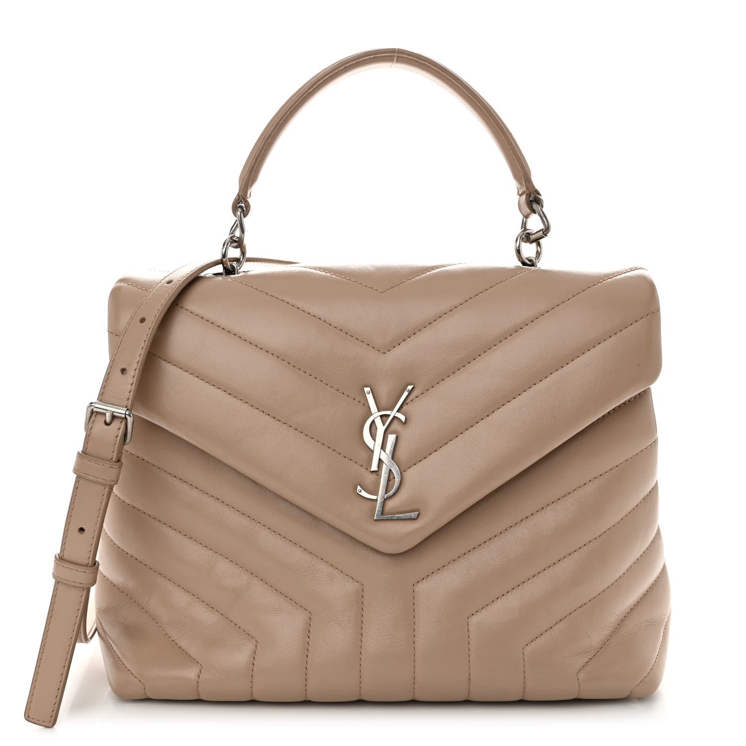 Saint Laurent Calfskin Y Quilted Monogram Medium Loulou Satchel Dark Beige 1 of 12