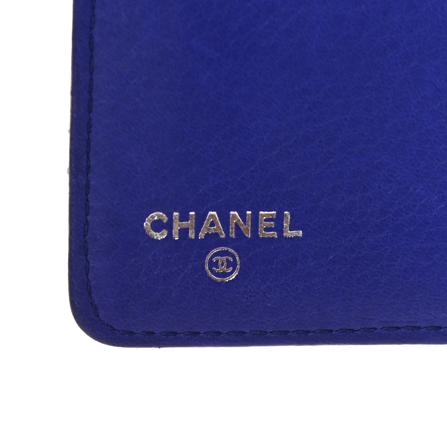 Calfskin Stitched Fancy CC Yen Wallet Blue