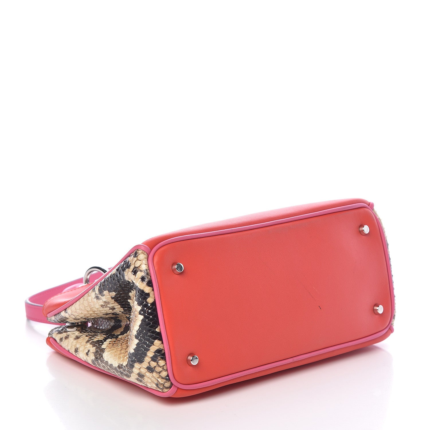 Christian Dior Python Smooth Calfskin Small Diorissimo Tote Pink Red 4 of 10
