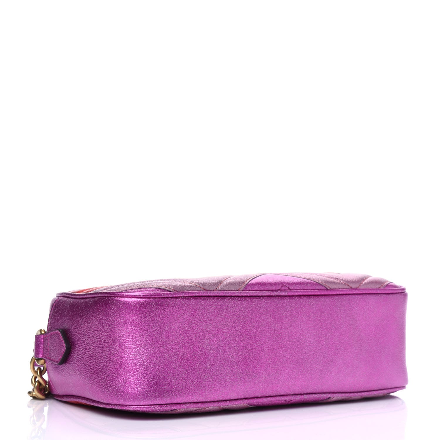Gucci Laminated Nappa Matelasse Small GG Marmont Chain Shoulder Bag Fuxia Rosso Rosa 3 of 10