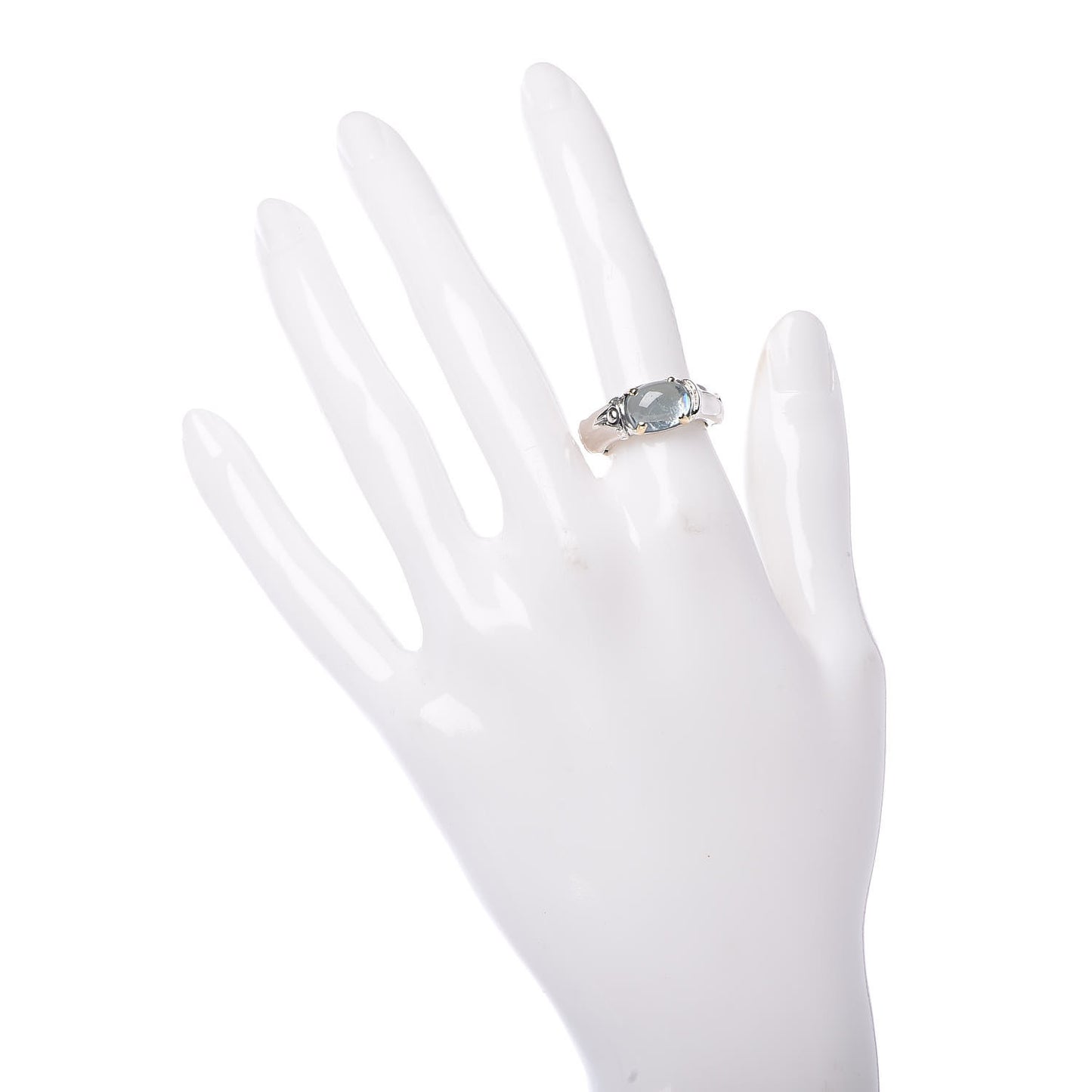 Sterling Silver 18K Yellow Gold Blue Topaz Bamboo Band Ring 51 5.75
