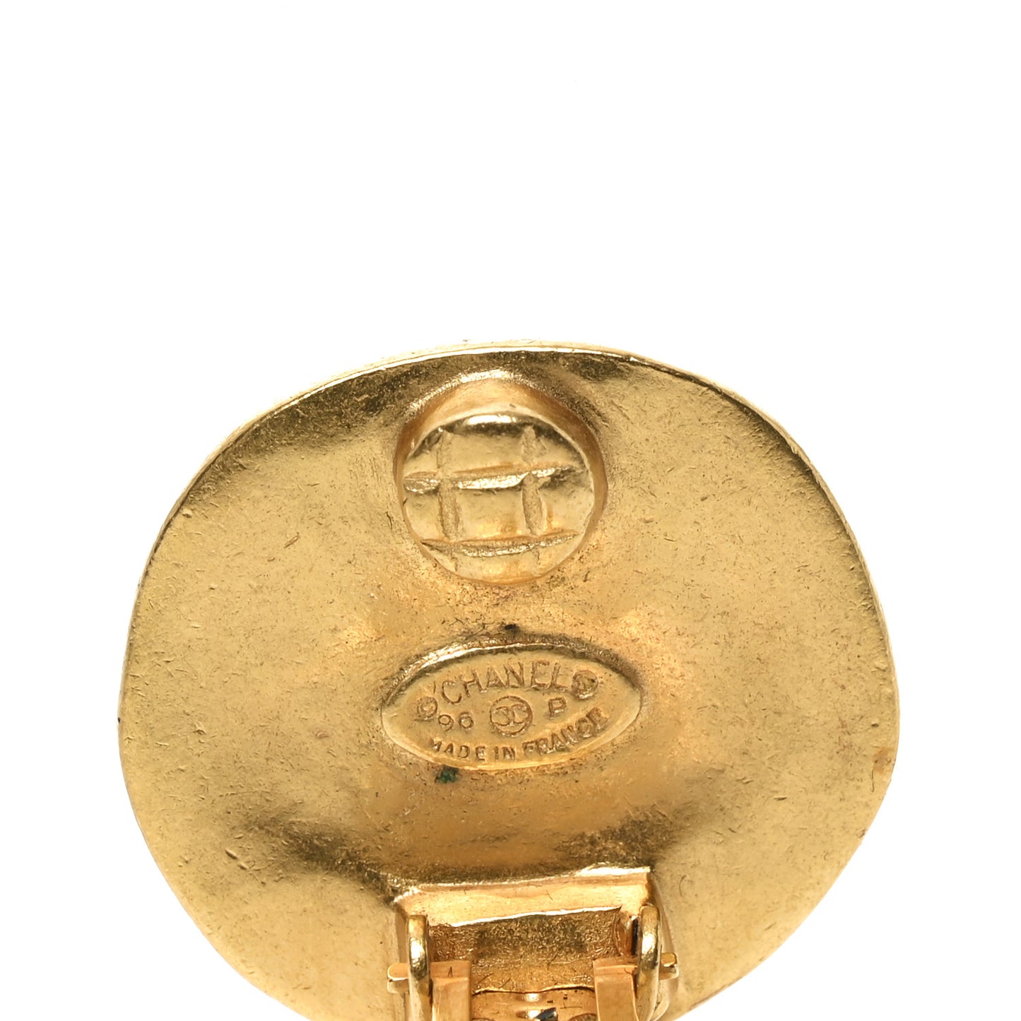 CC Button Clip On Earrings Gold