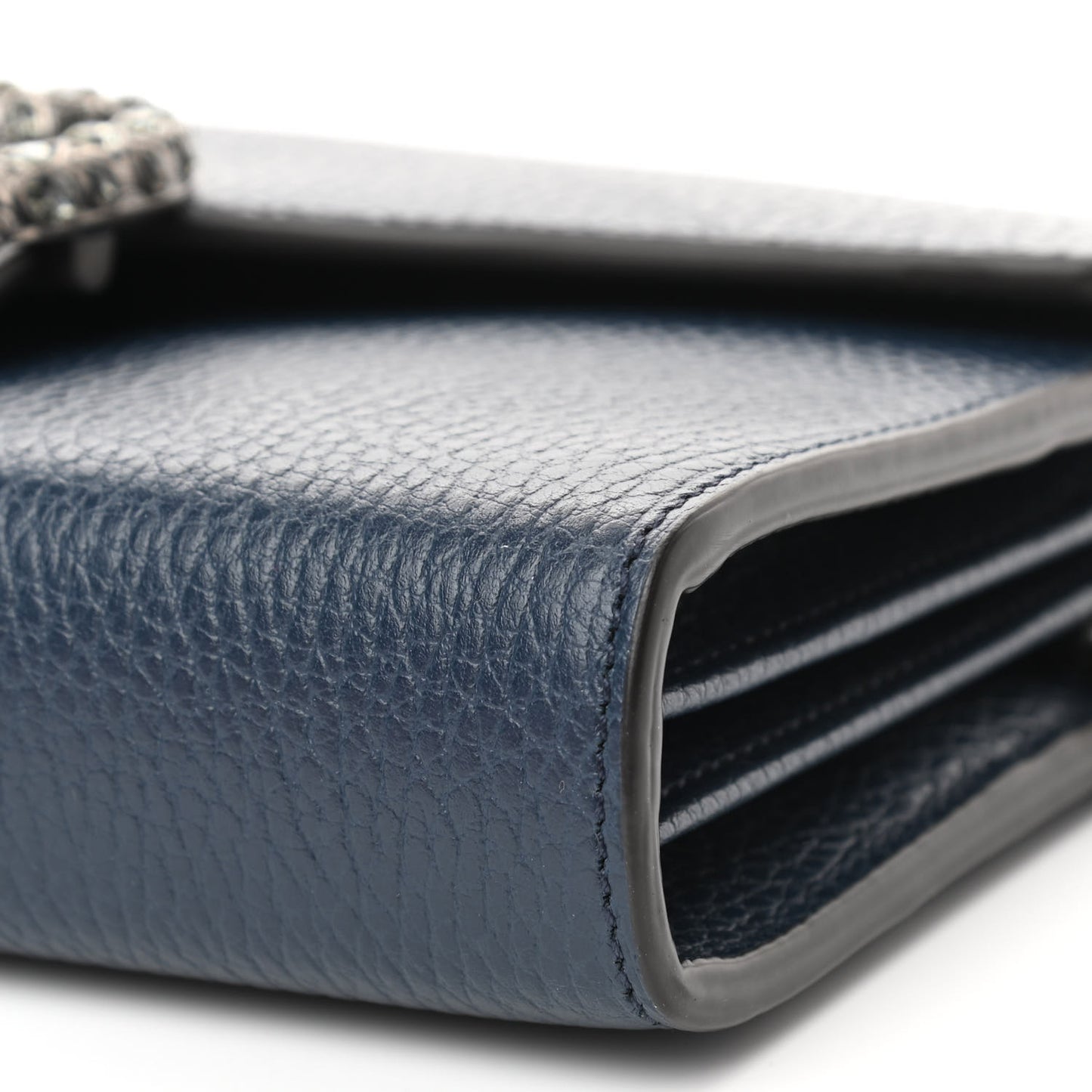 Dollar Calfskin Crystal Mini Dionysus Chain Wallet Blue Agata Black Diamond