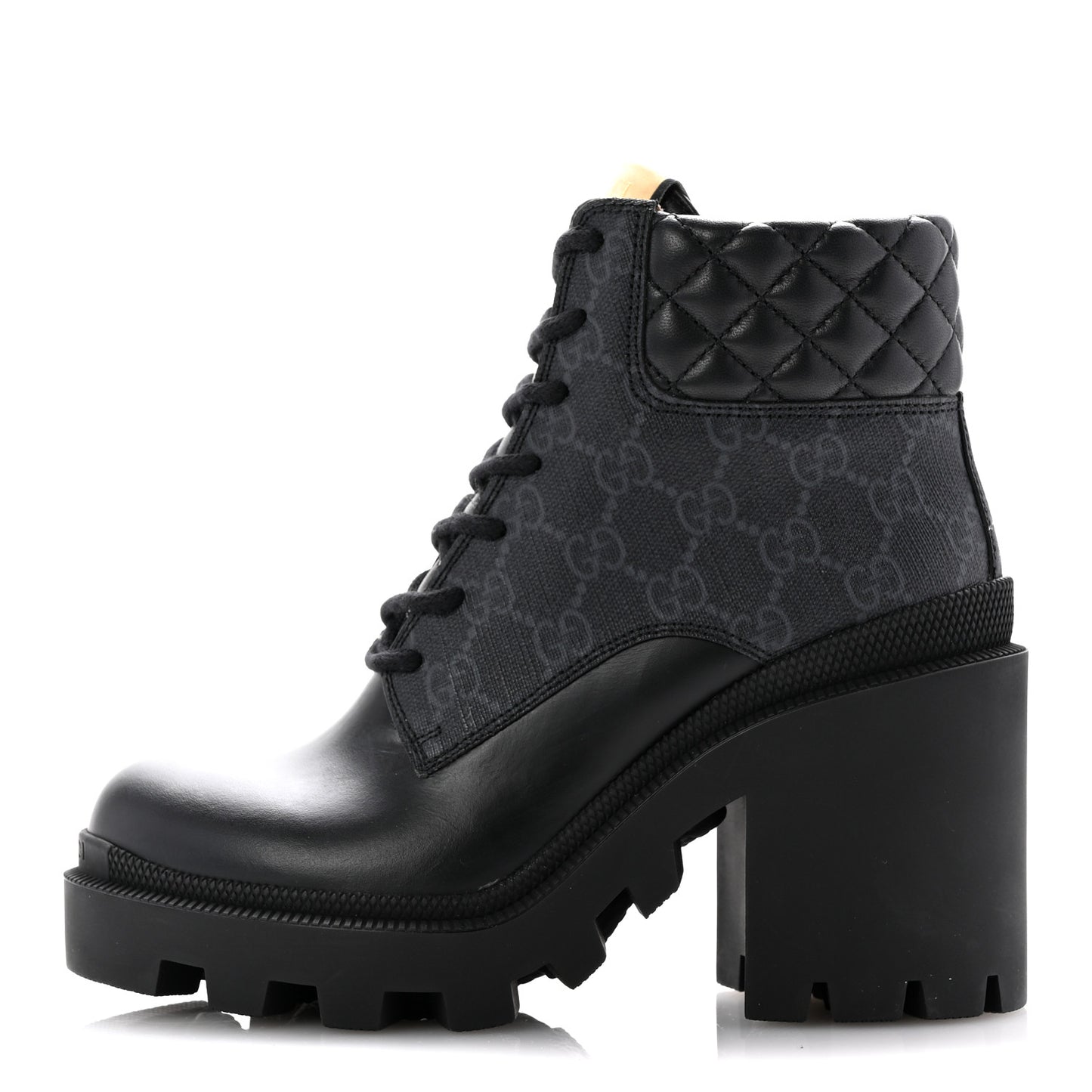 Apollo Calfskin GG Supreme Nappa Samoa Quilted Lace Up Ankle Boots 35 Black