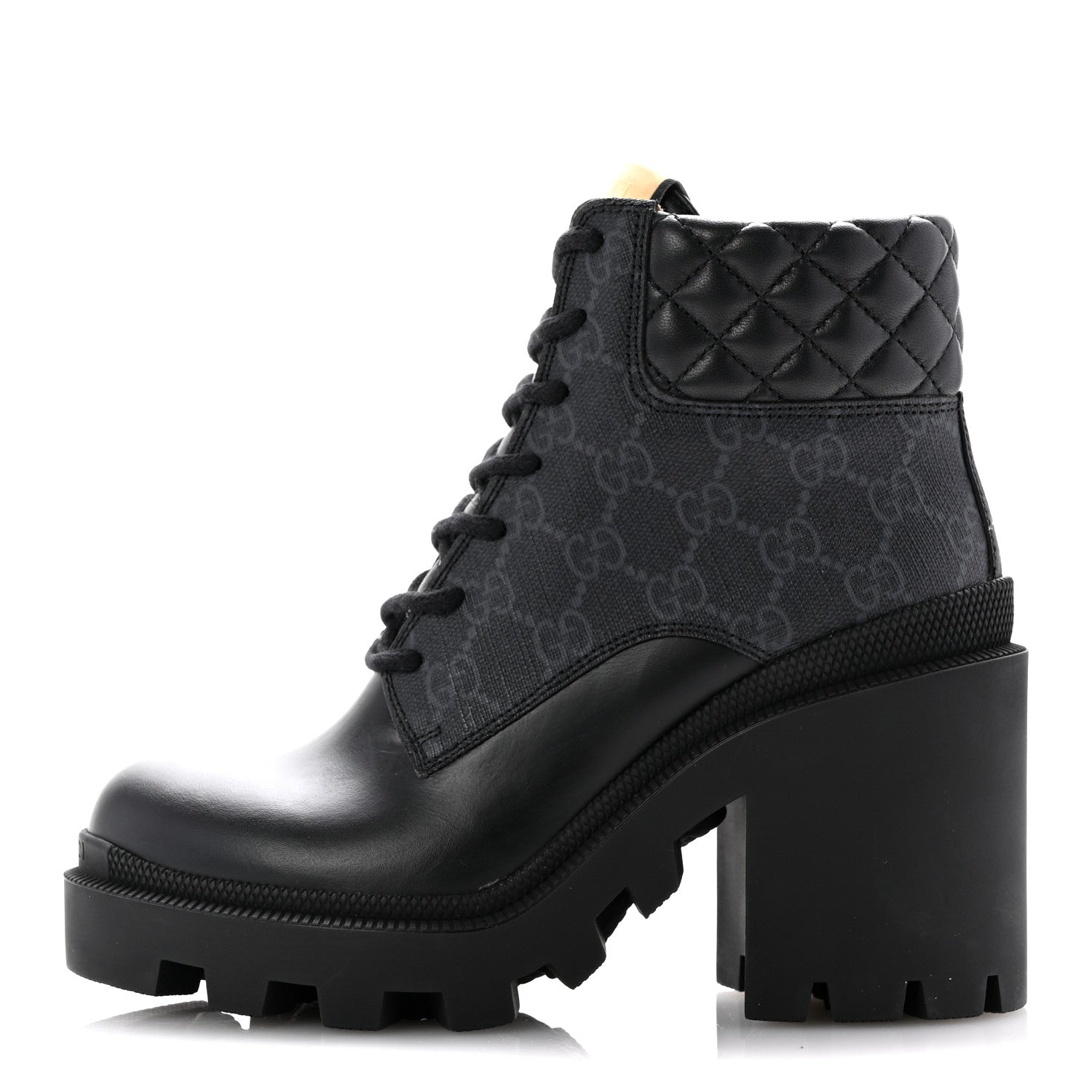 Gucci Apollo Calfskin GG Supreme Nappa Samoa Quilted Lace Up Ankle Boots 35 Black 1 of 10