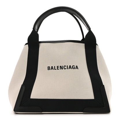 Balenciaga Cotton Canvas Satin Calfskin S Navy Cabas Natural Black 1 of 12
