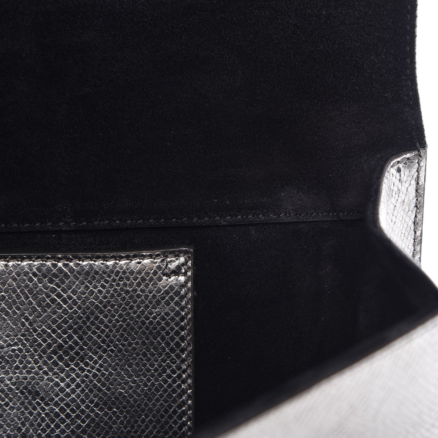 Metallic Calfskin Lizard Printed Lutetia Flap Clutch Silver