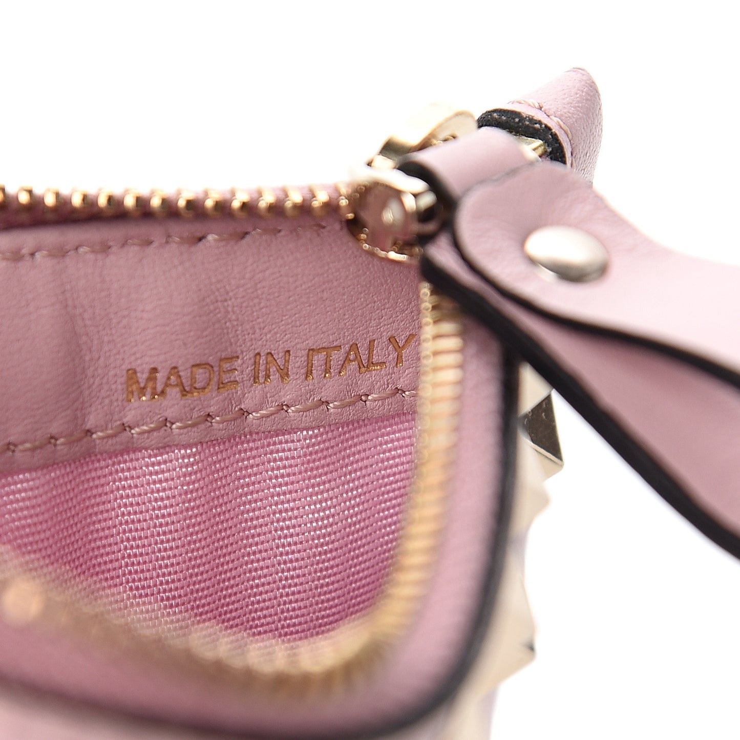 Calfskin Rockstud Coin Case Card Holder Water Rose