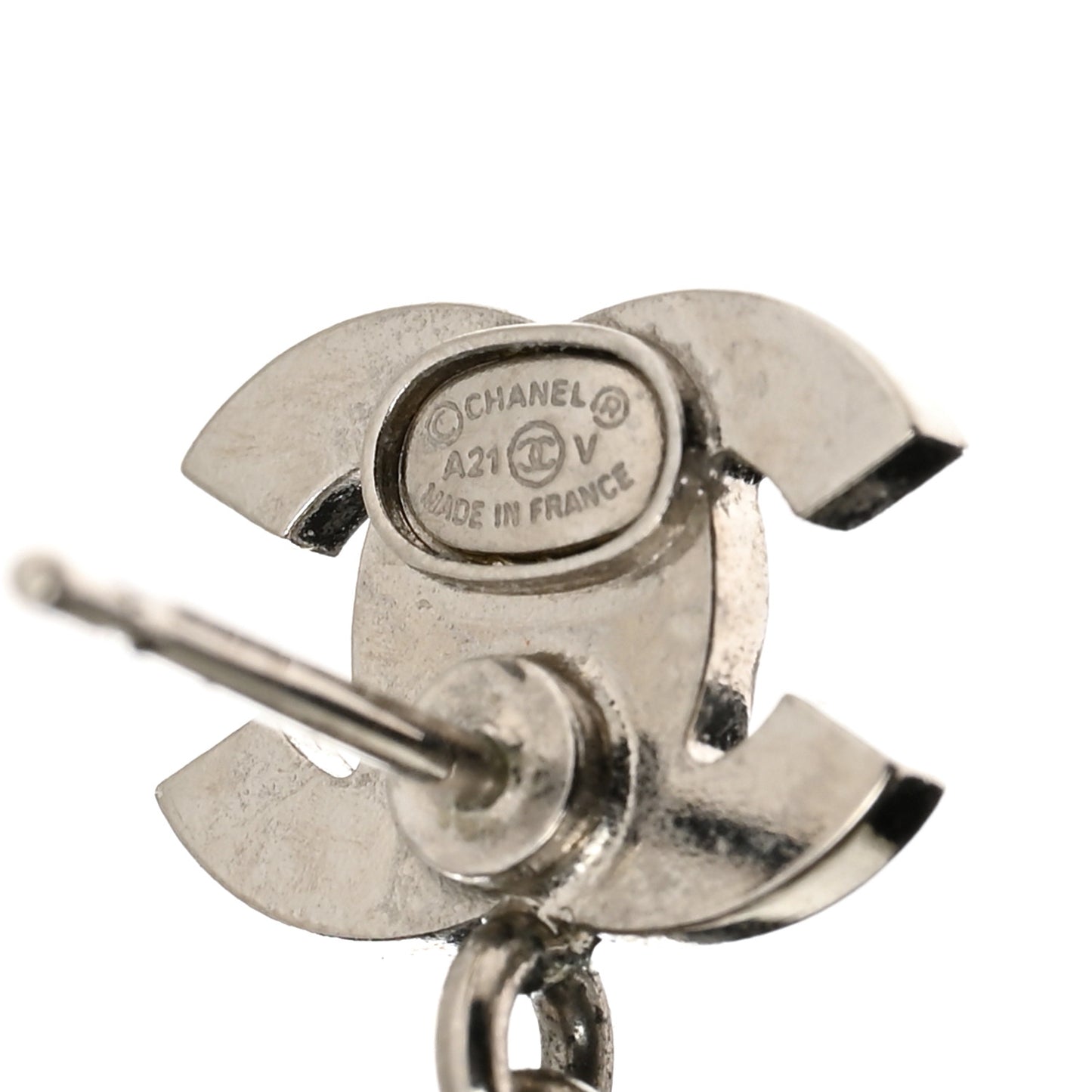 Crystal Pearl CC Drop Earrings Silver Pearly White