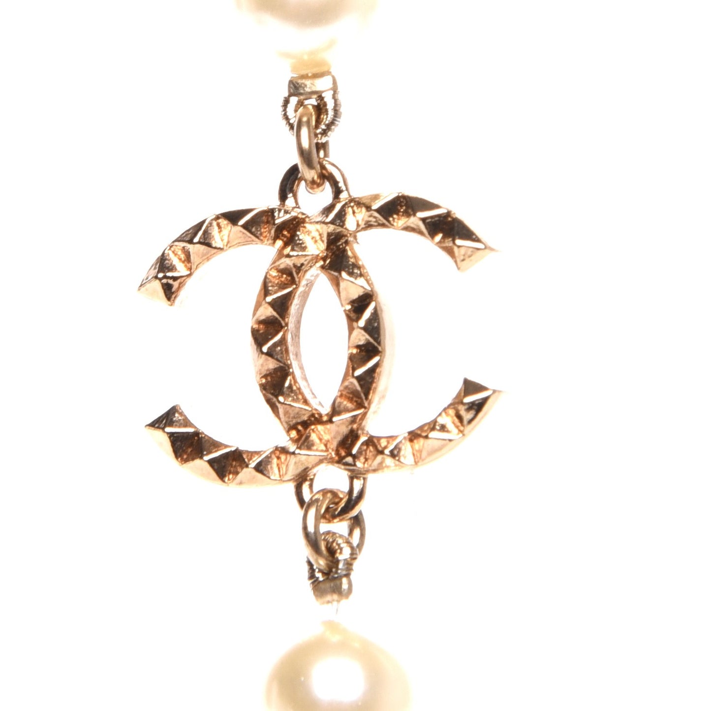 Graduated Pearl Studded CC Star Long Necklace Gold