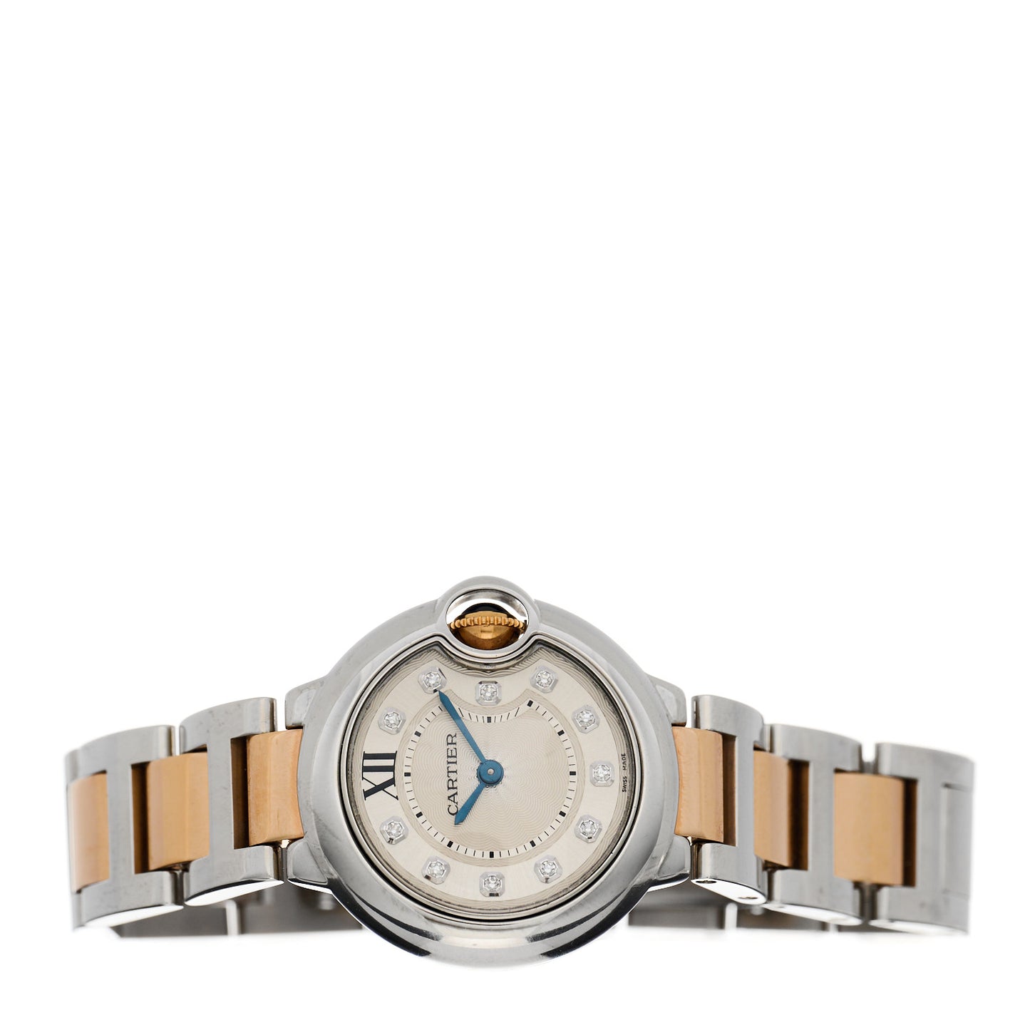 Stainless Steel 18K Pink Gold Diamond 28mm Ballon Bleu De Cartier Quartz Watch