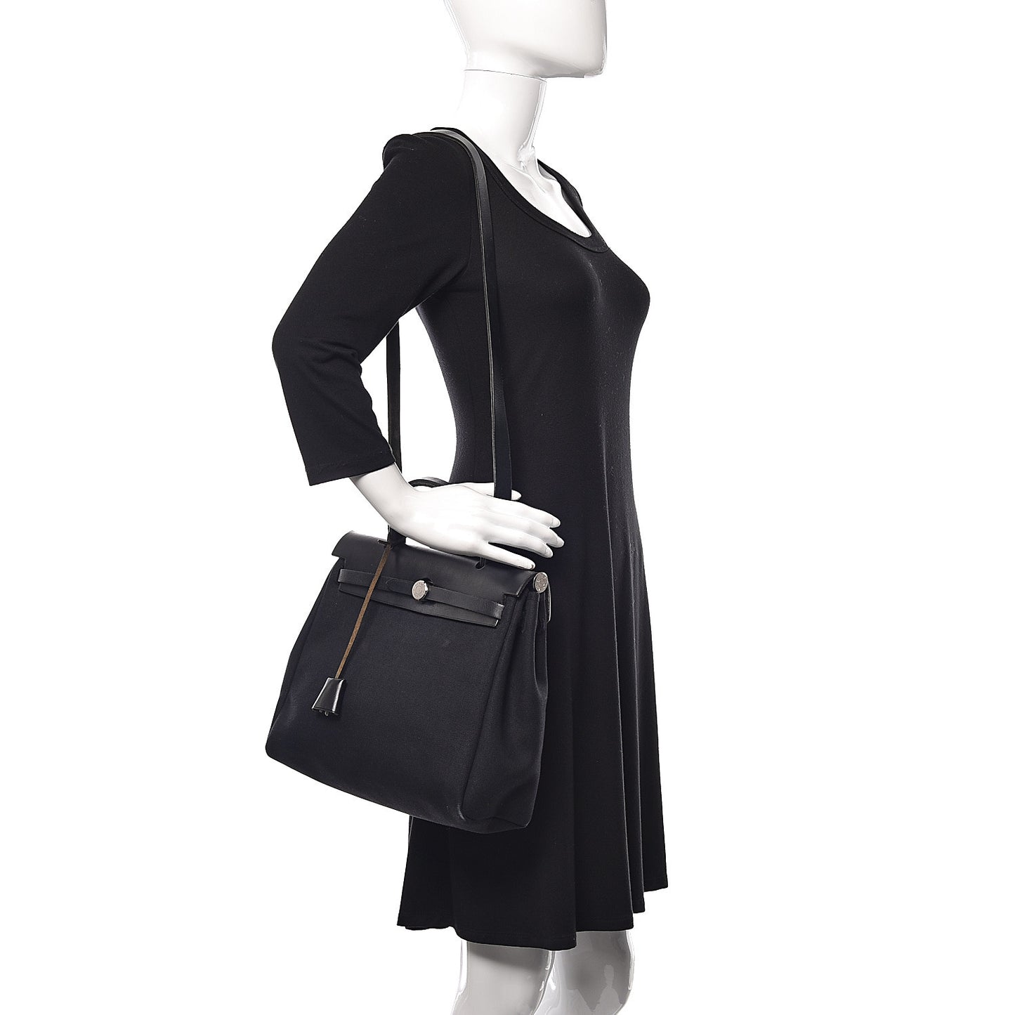Toile Vache Calfskin Herbag 30 PM Black Natural