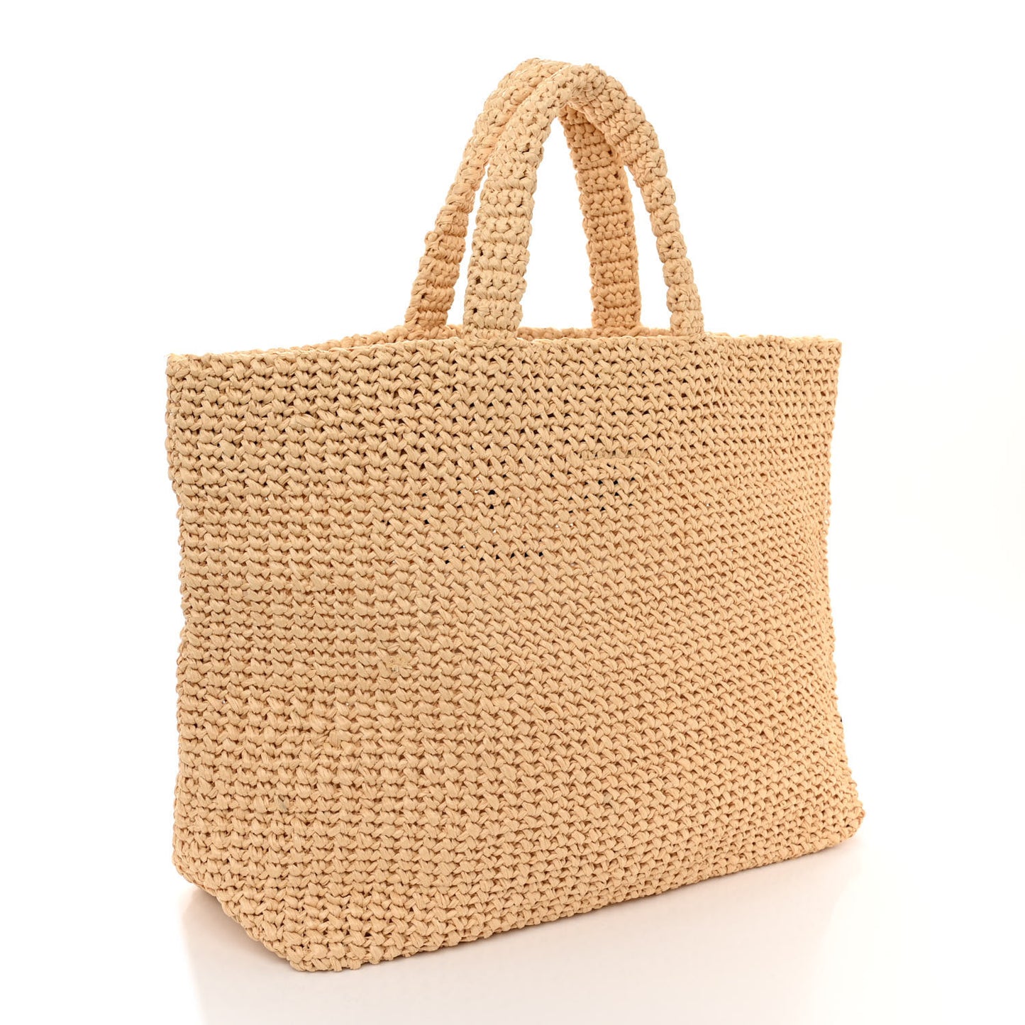 Yarn Raffia Effect Crochet Embroidered Logo Tote Naturale