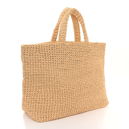 Prada Yarn Raffia Effect Crochet Embroidered Logo Tote Naturale 3 of 9