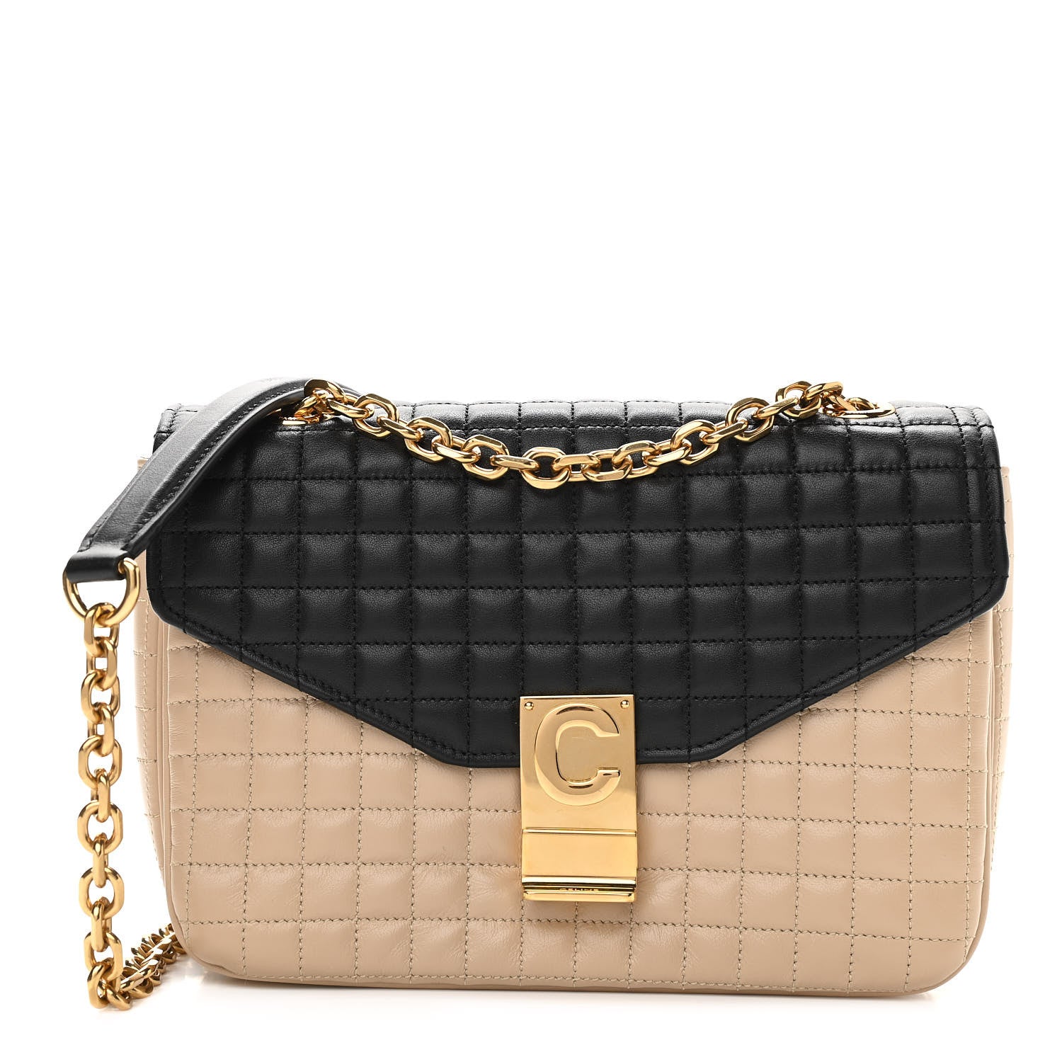 Celine Calfskin Quilted Medium C Bag Black Beige 1 of 12