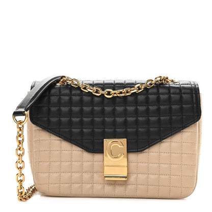 Celine Calfskin Quilted Medium C Bag Black Beige 1 of 12