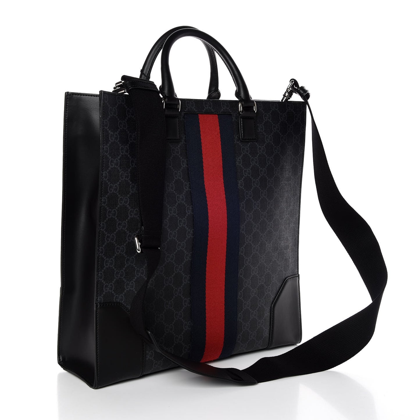 GG Supreme Monogram Web Angry Cat Embroidered Vertical Tote Black Grey
