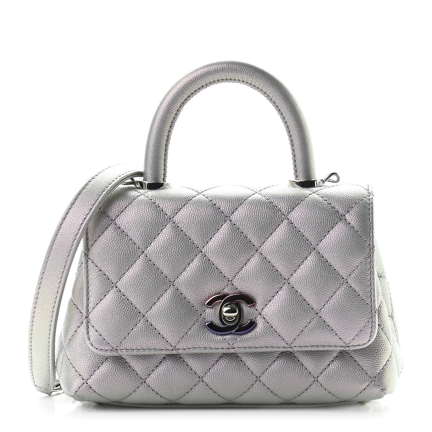 Iridescent Caviar Quilted Extra Mini Coco Handle Flap Purple