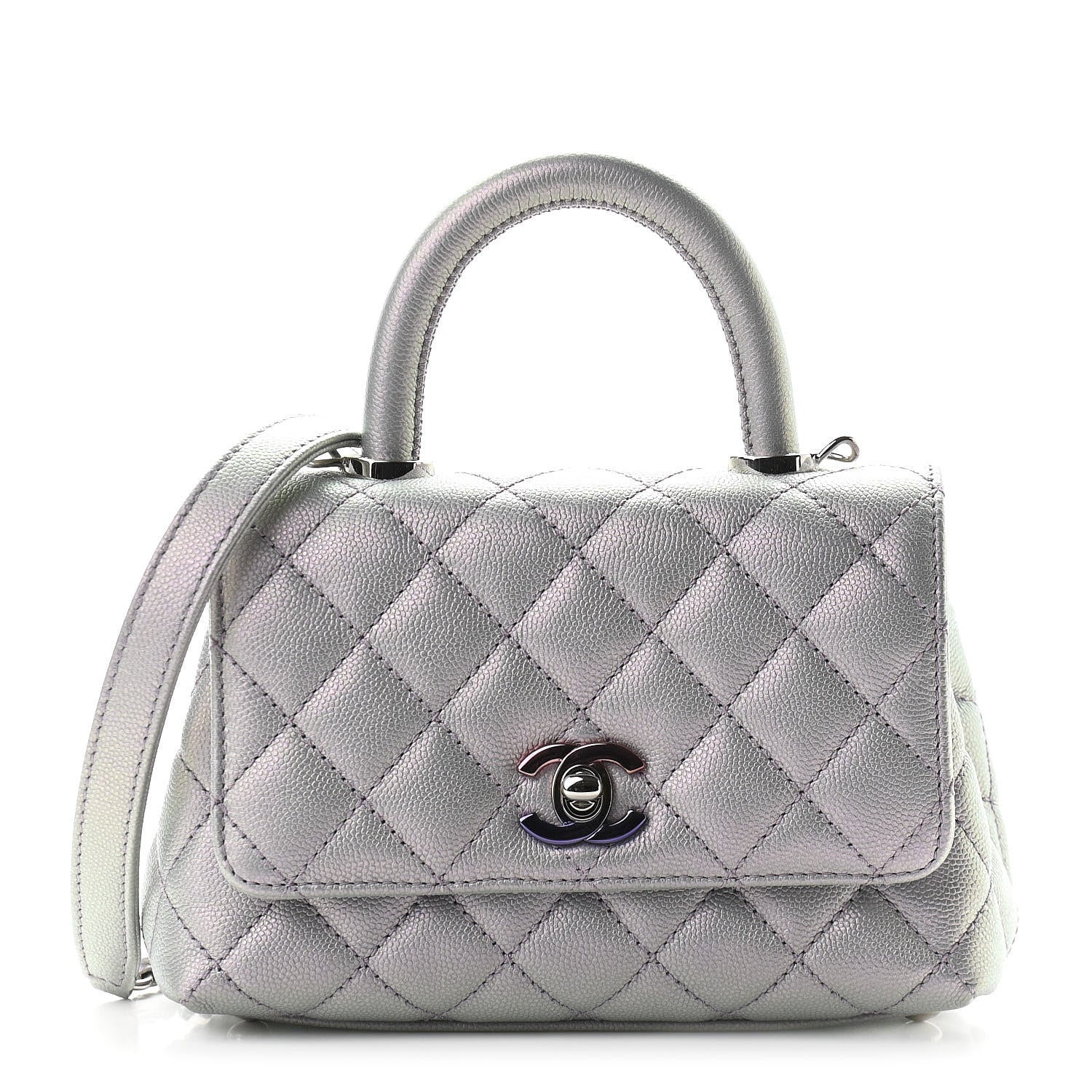 Chanel Iridescent Caviar Quilted Extra Mini Coco Handle Flap Purple 1 of 9