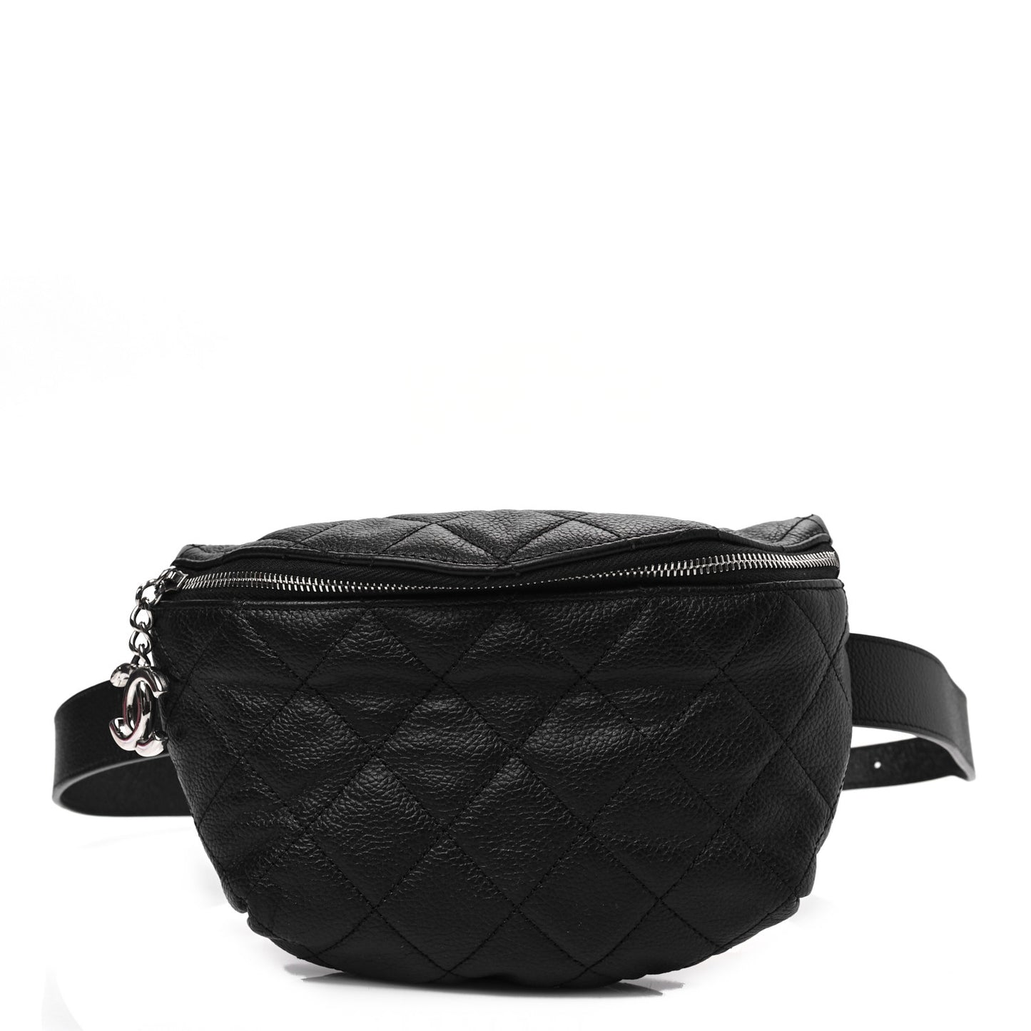Grained Calfskin Quilted Waist Belt Bag Black