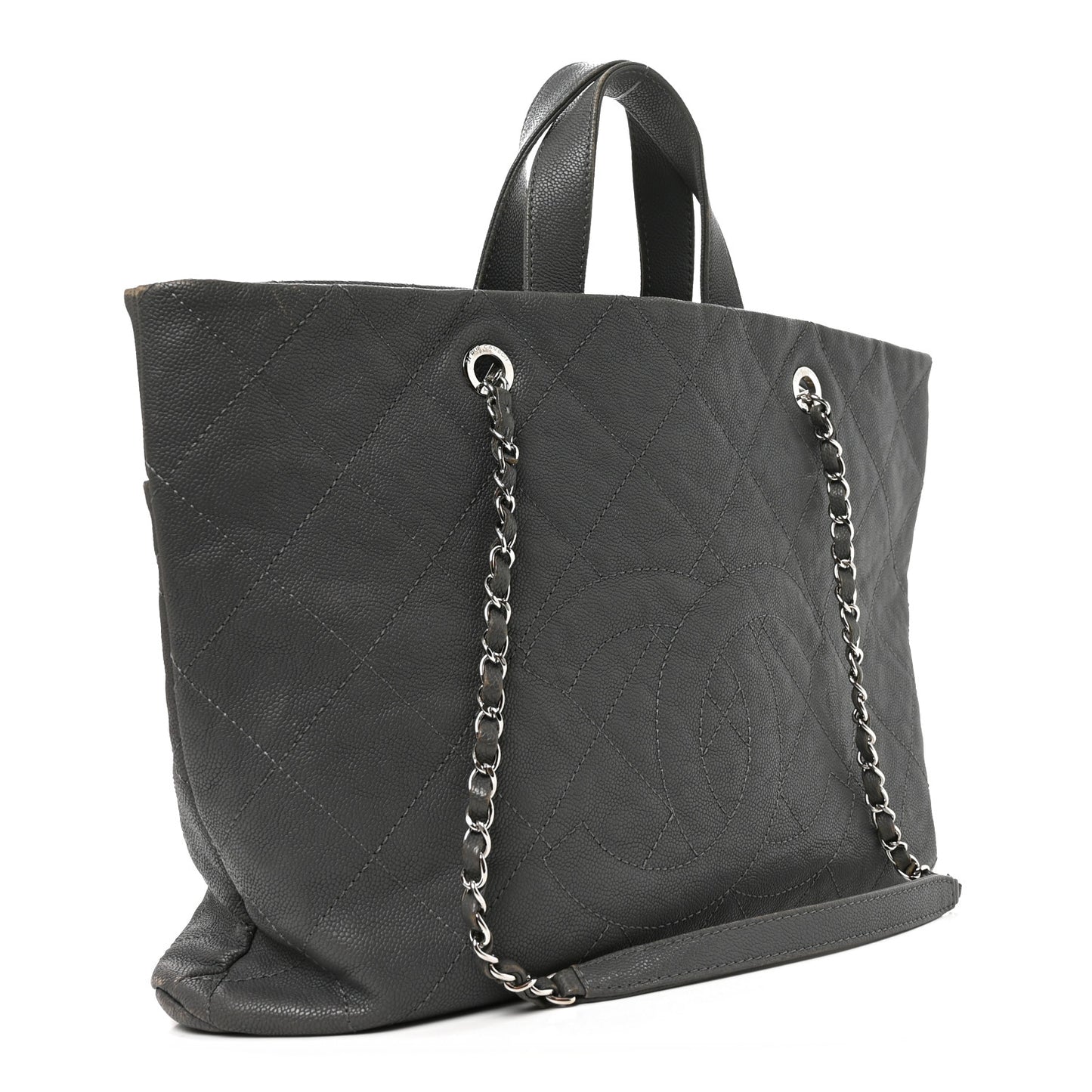 Caviar Quilted Shopping Tote Grey