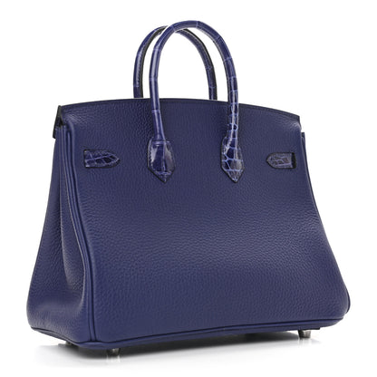 Hermes Togo Shiny Niloticus Crocodile Birkin Touch 25 Bleu Encre 3 of 10
