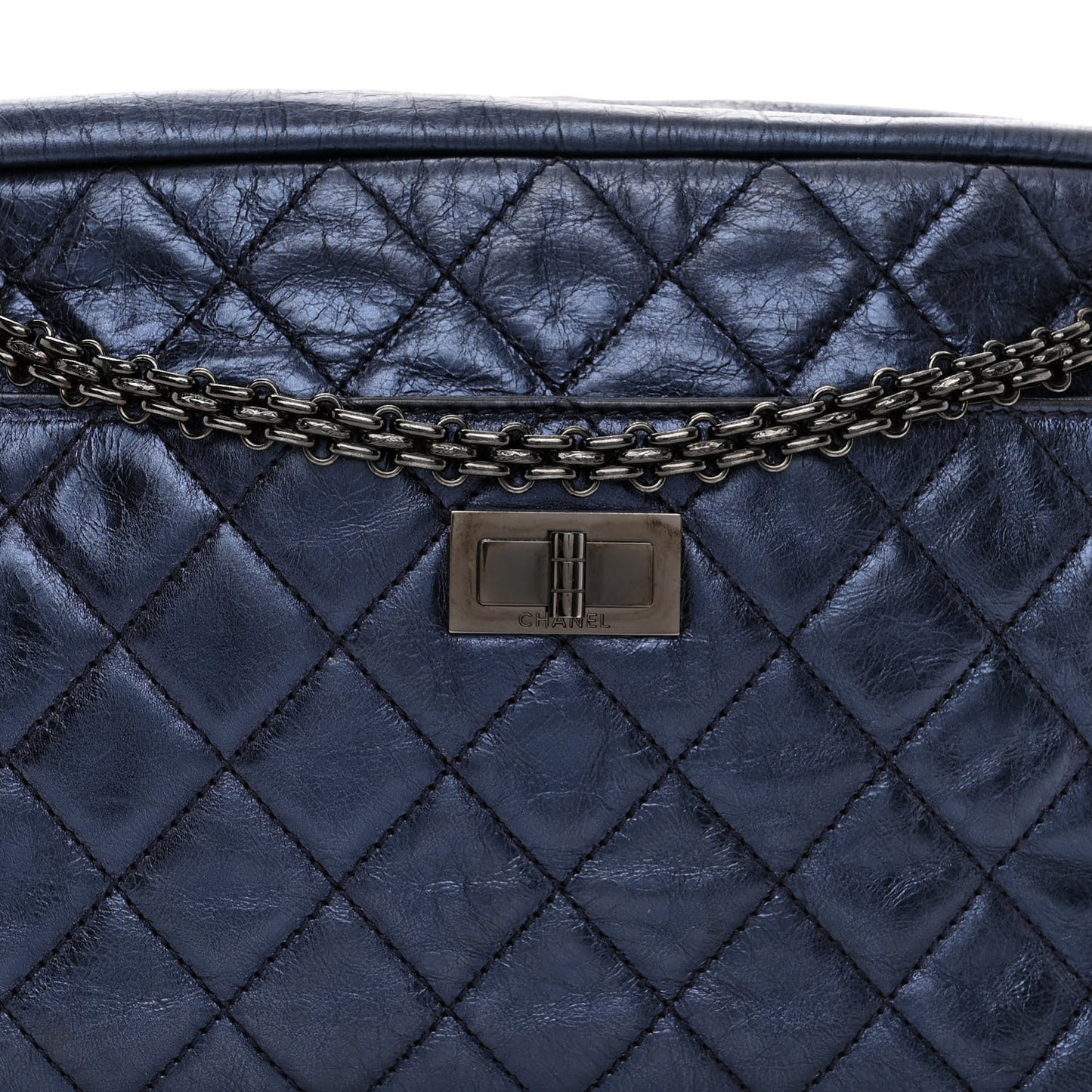 Metallic Aged Calfskin Quilted Medium Reissue Camera Case Bag Blue