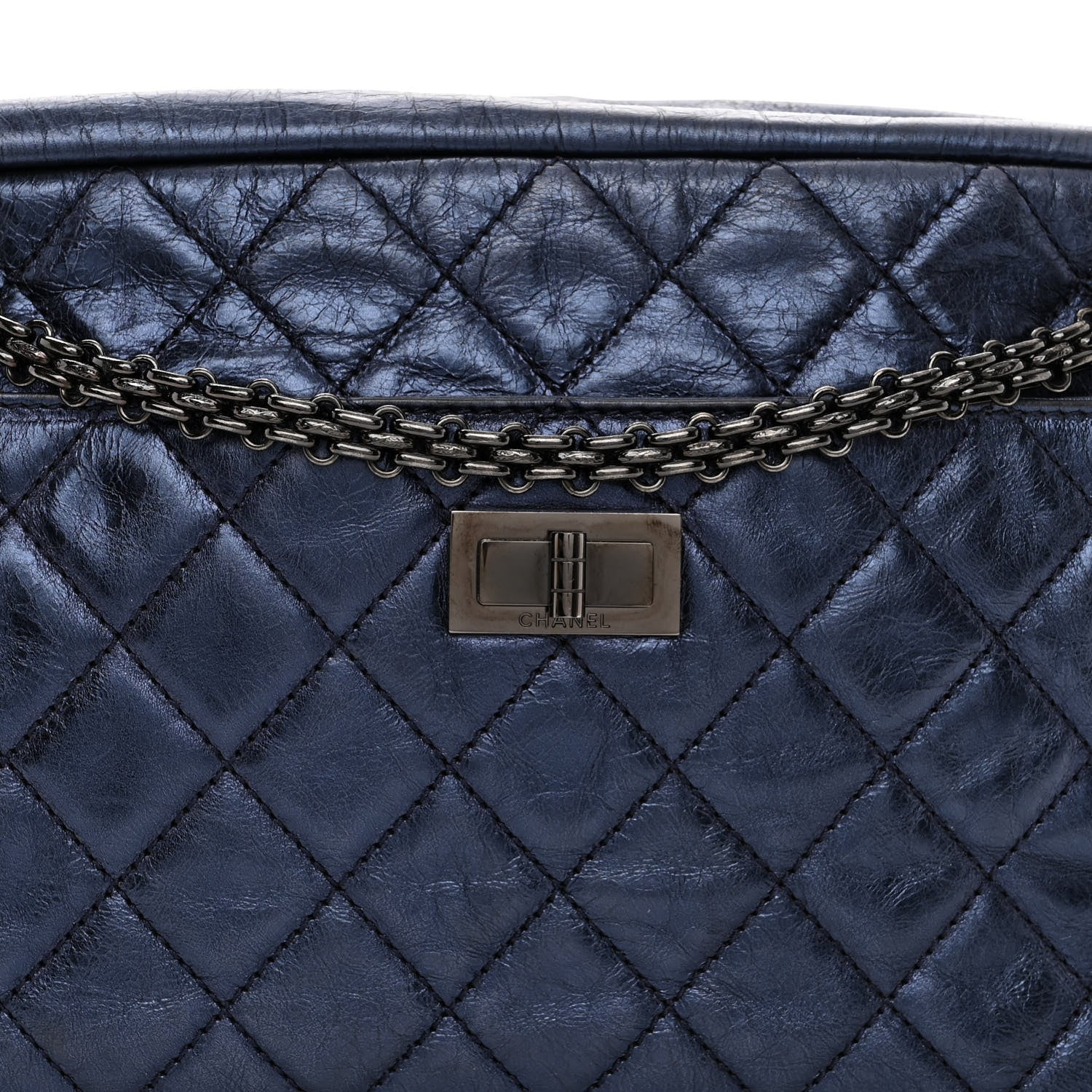 Chanel Metallic Aged Calfskin Quilted Medium Reissue Camera Case Bag Blue 8 of 11