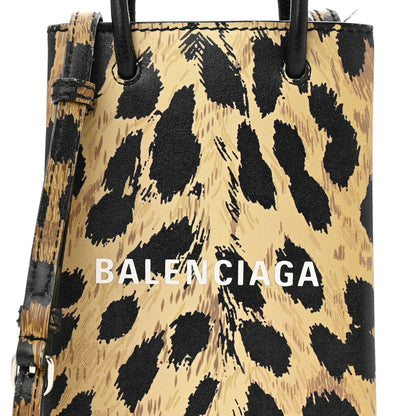 Balenciaga Smooth Calfskin Leopard Print Logo Shopping Phone Holder Bag Beige Black 7 of 11